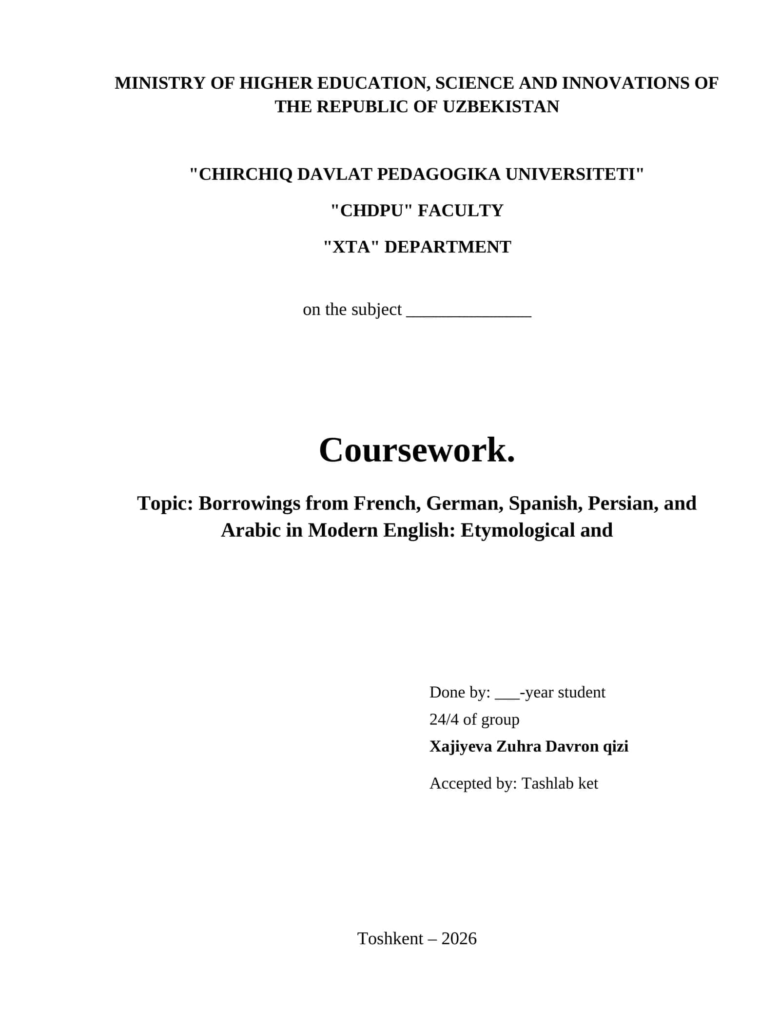 Borrowings from French, German, Spanish, Persian, and Arabic in Modern English: Etymological and