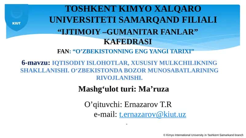 O’ZBEKISTONNING ENG YANGI TARIXI