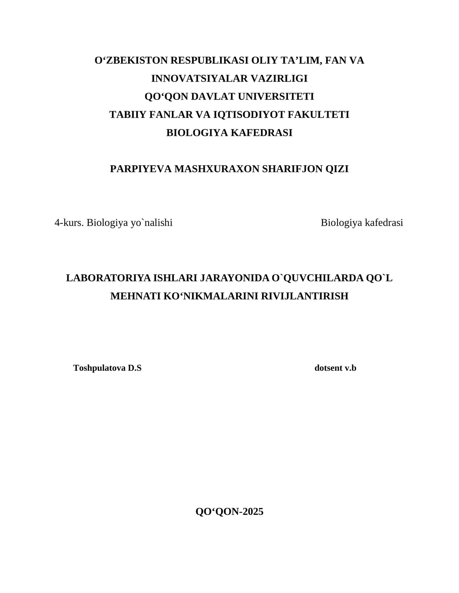 Biologiya Laboratoriya Ishlari