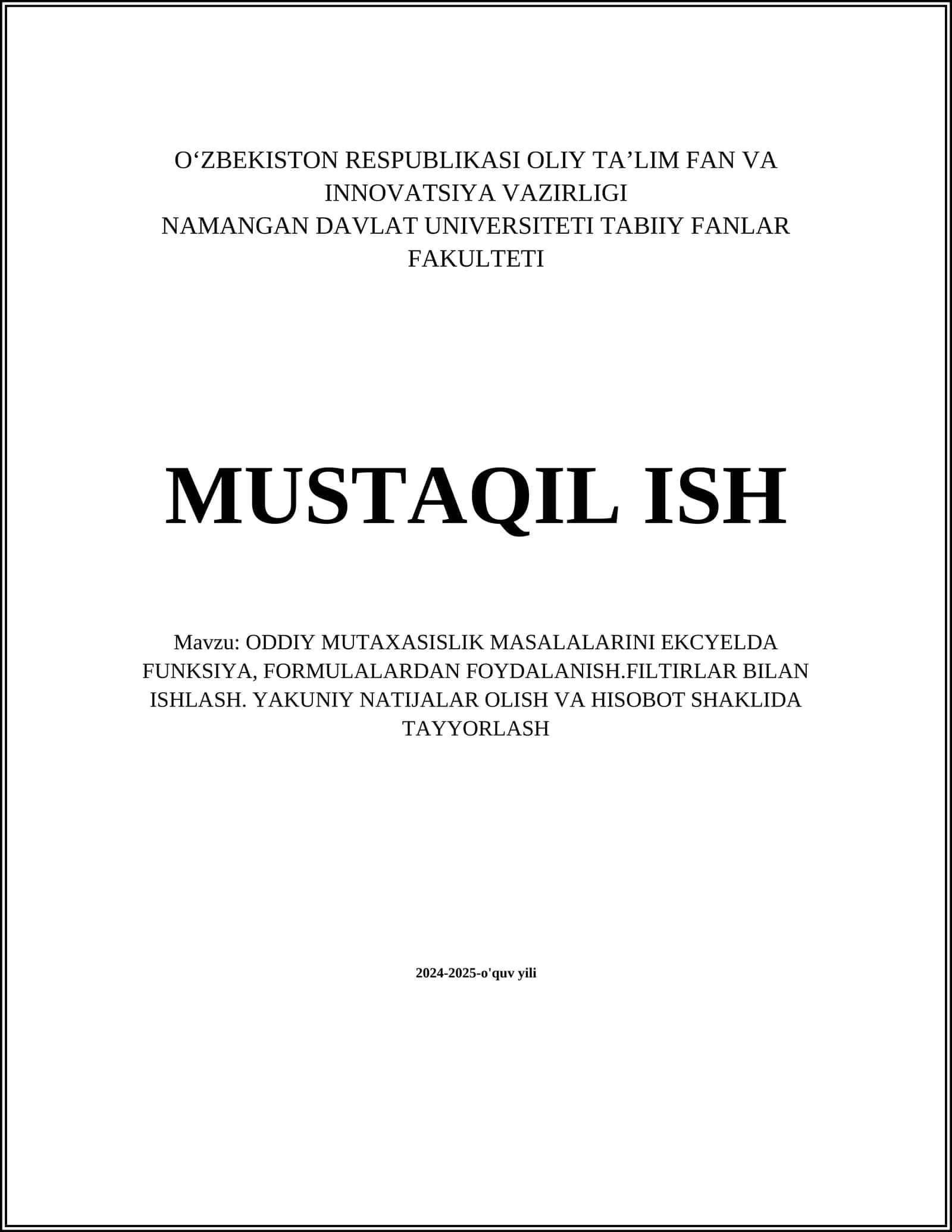 Excelda funksiyalardan foydalanish asoslari