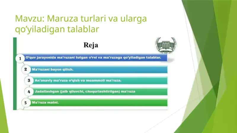 Maruza turlari va ularga qo’yiladigan talablar