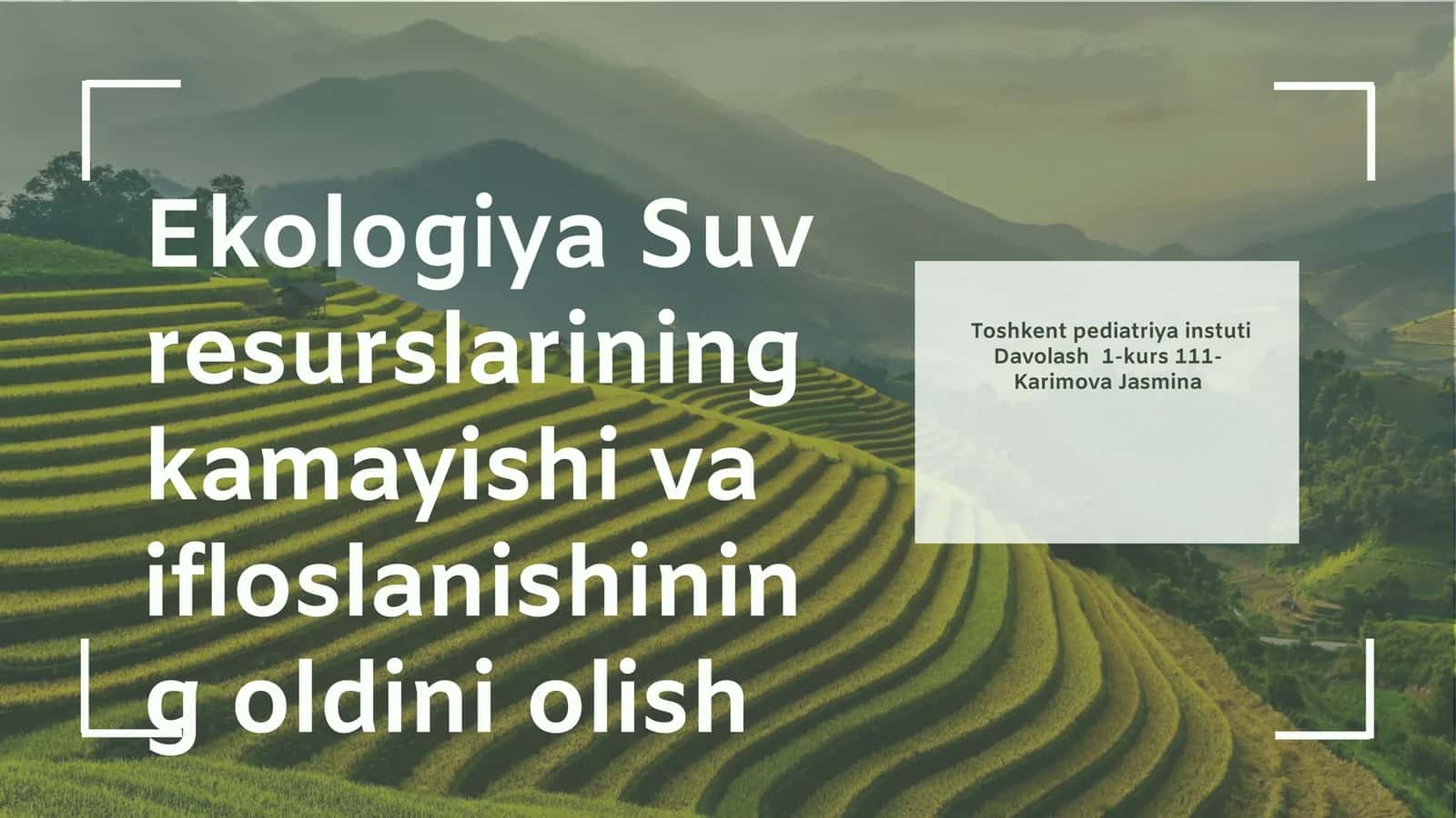 Suv resurslarining kamayishi va ifloslanishining oldini olish