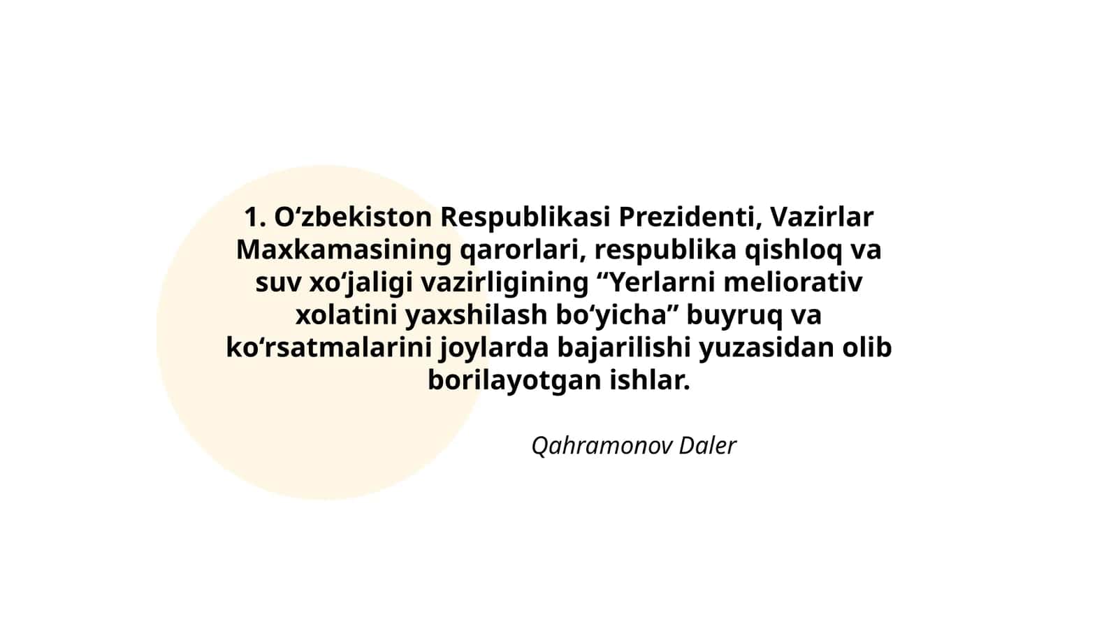 Yerlarni meliorativ xolatini yaxshilash bo‘yicha