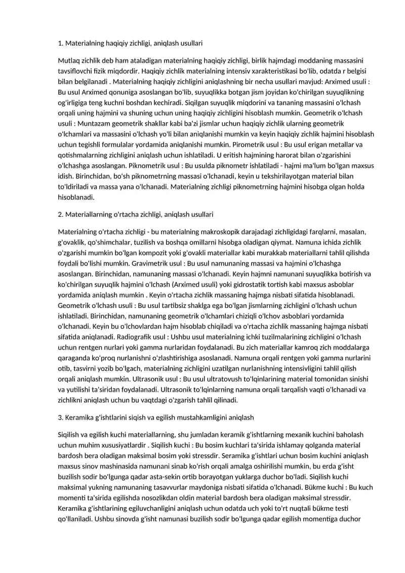 Materialning haqiqiy zichligi, aniqlash usullari