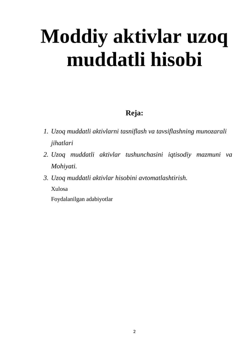 Uzoq muddatli aktivlar hisobi