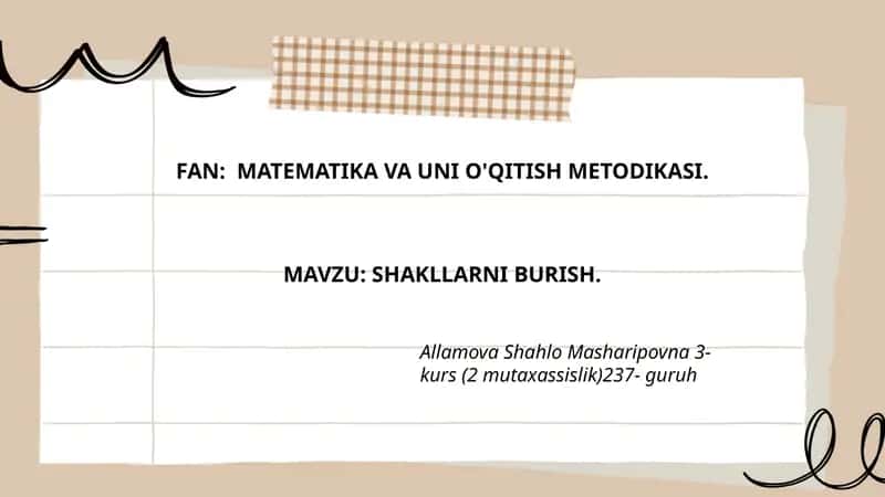 MATEMATIKA VA UNI O'QITISH METODIKASI