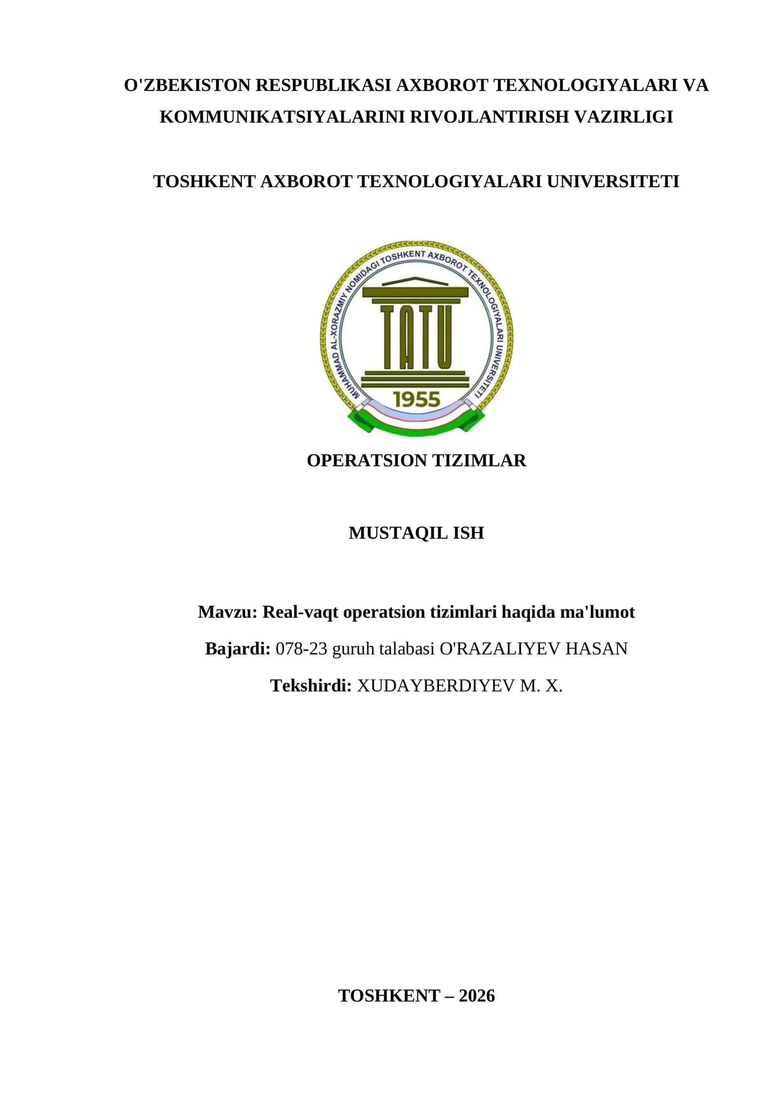 Real-vaqt operatsion tizimlari haqida ma'lumot