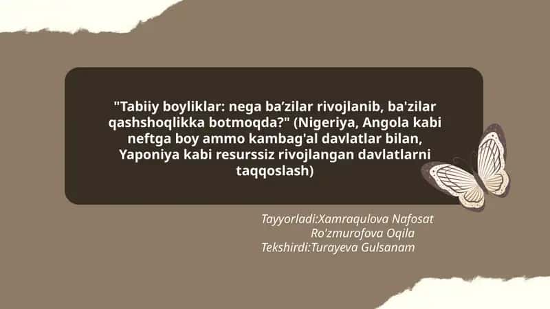 Tabiiy boyliklar: nega ba’zilar rivojlanib, ba'zilar qashshoqlikka botmoqda?