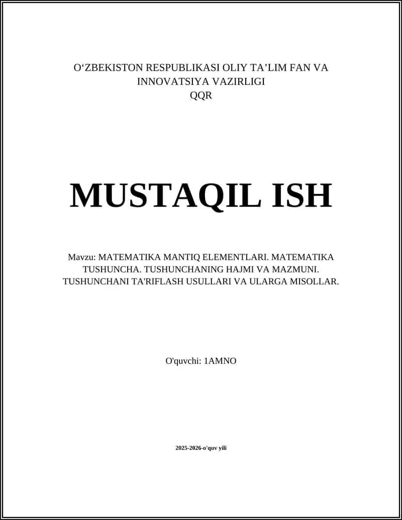 MATEMATIKA MANTIQ ELEMENTLARI