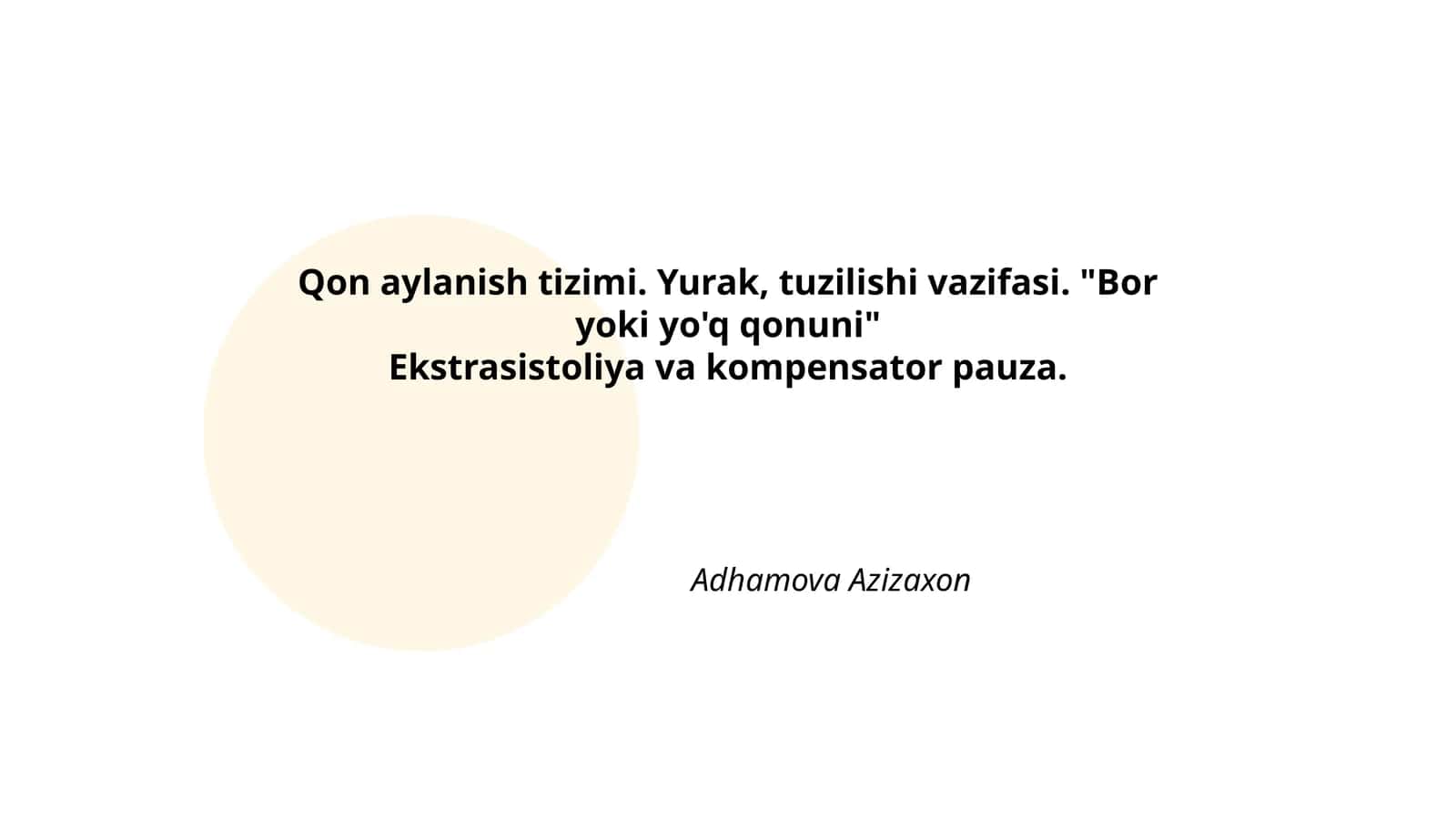 Qon aylanish tizimi. Yurak, tuzilishi vazifasi. "Bor yoki yo'q qonuni"