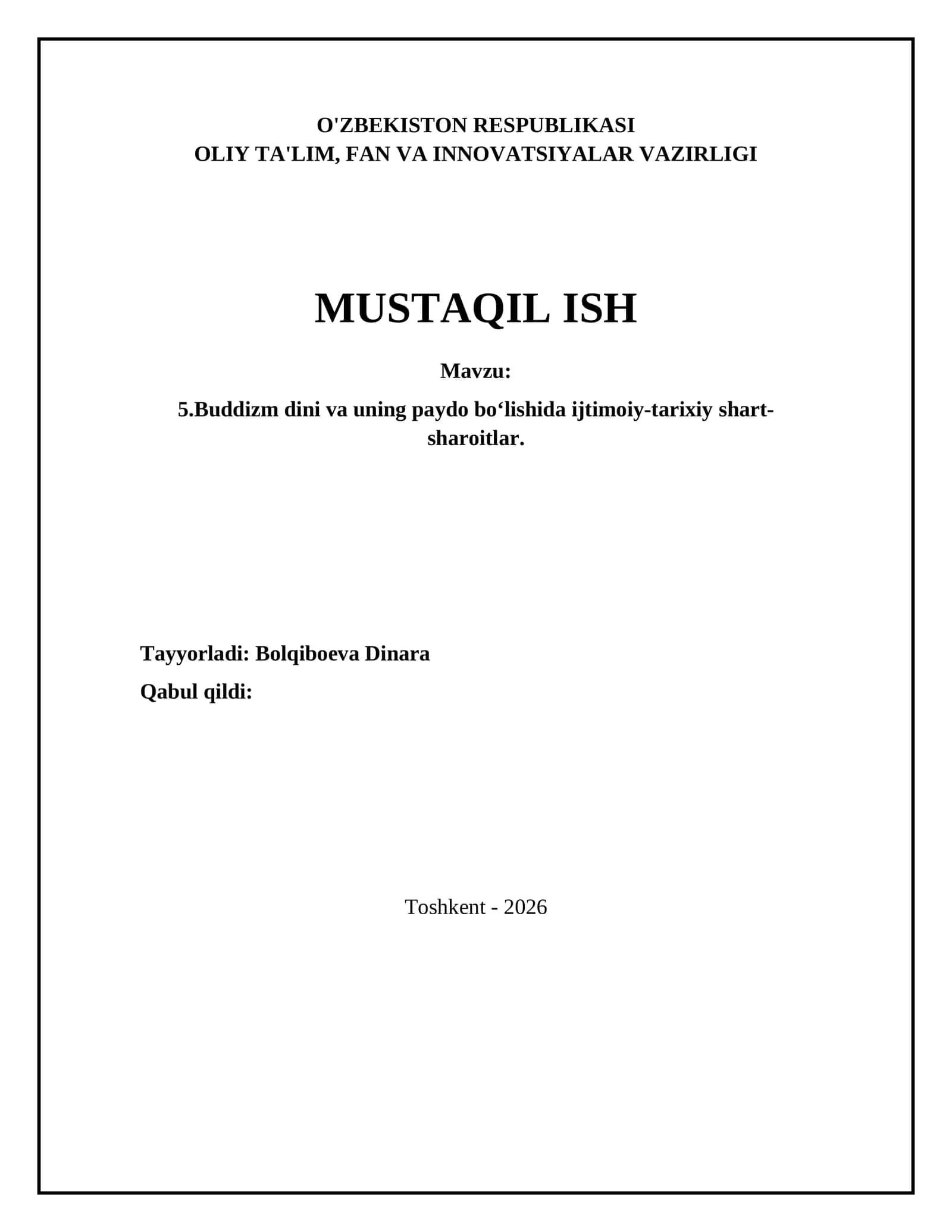 Buddizm dini va uning paydo bo‘lishida ijtimoiy-tarixiy shart-sharoitlar
