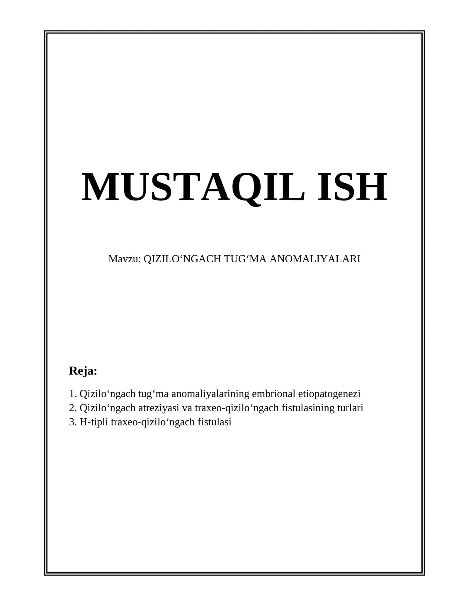 QIZILOʻNGACH TUGʻMA ANOMALIYALARI