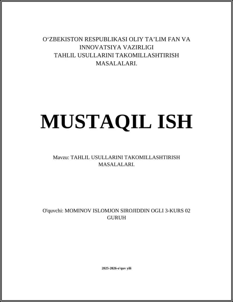Statistik tahlil usullarini takomillashtirish