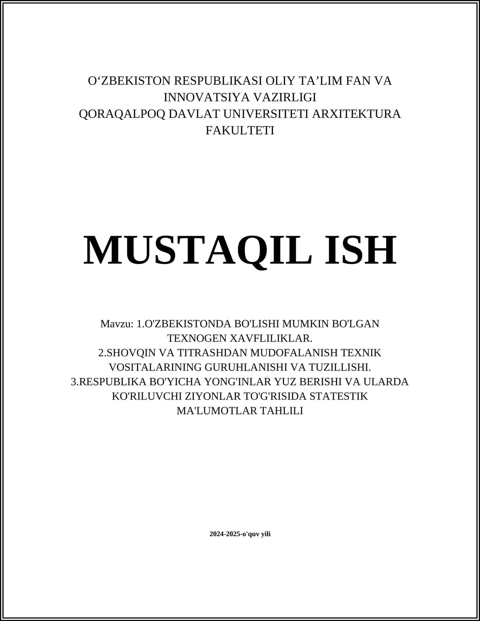 O'zbekistonda texnogen xavfliliklar turlari