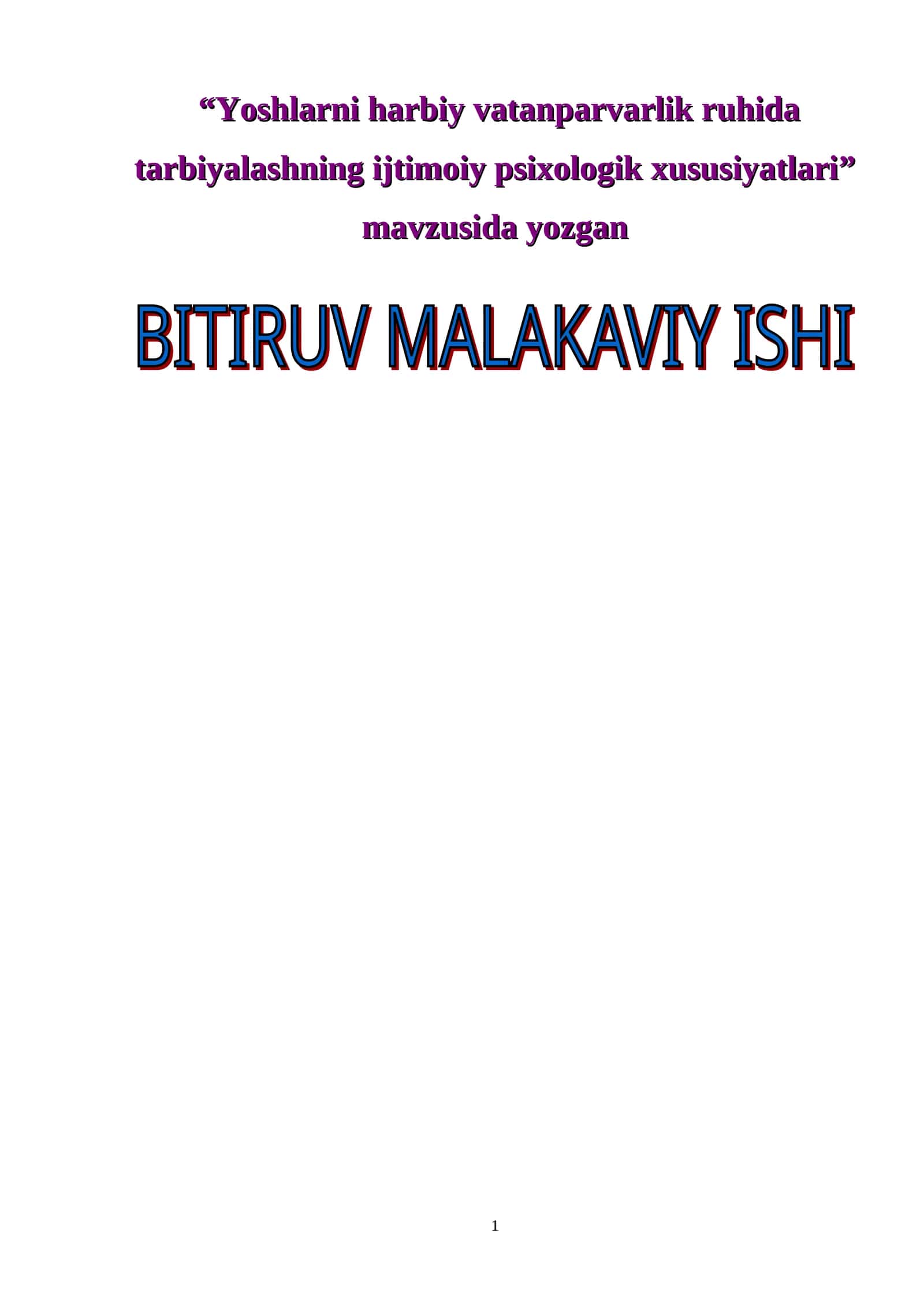 Yoshlarni harbiy vatanparvarlik ruhida tarbiyalashning ijtimoiy psixologik xususiyatlari
