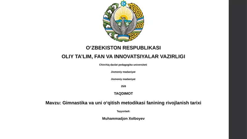 Gimnastika va uni oʻqitish metodikasi fanining rivojlanish tarixi