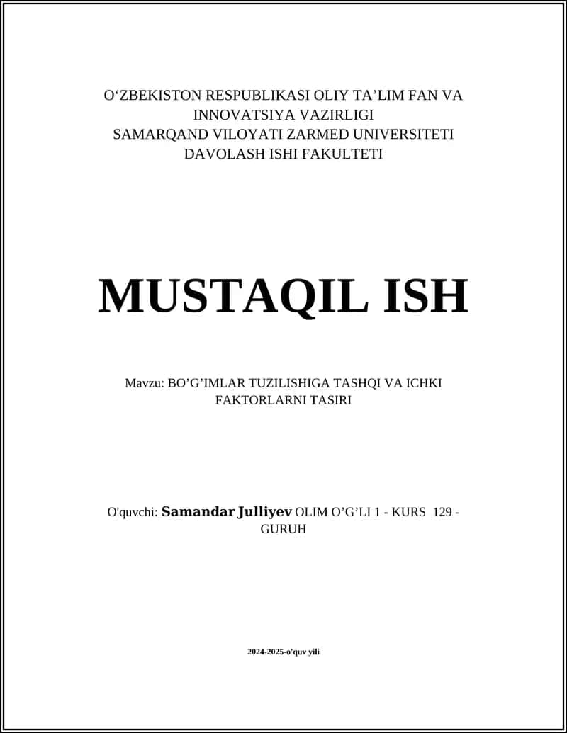 BO’G’IMLAR TUZILISHIGA TASHQI VA ICHKI FAKTORLARNI TASIRI