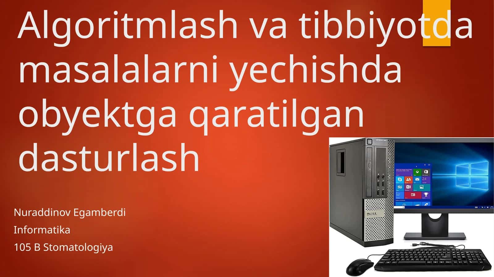 Algoritmlash vatibbiyotdagi masalalar yechishda obyektga qaratilgan dasturlash