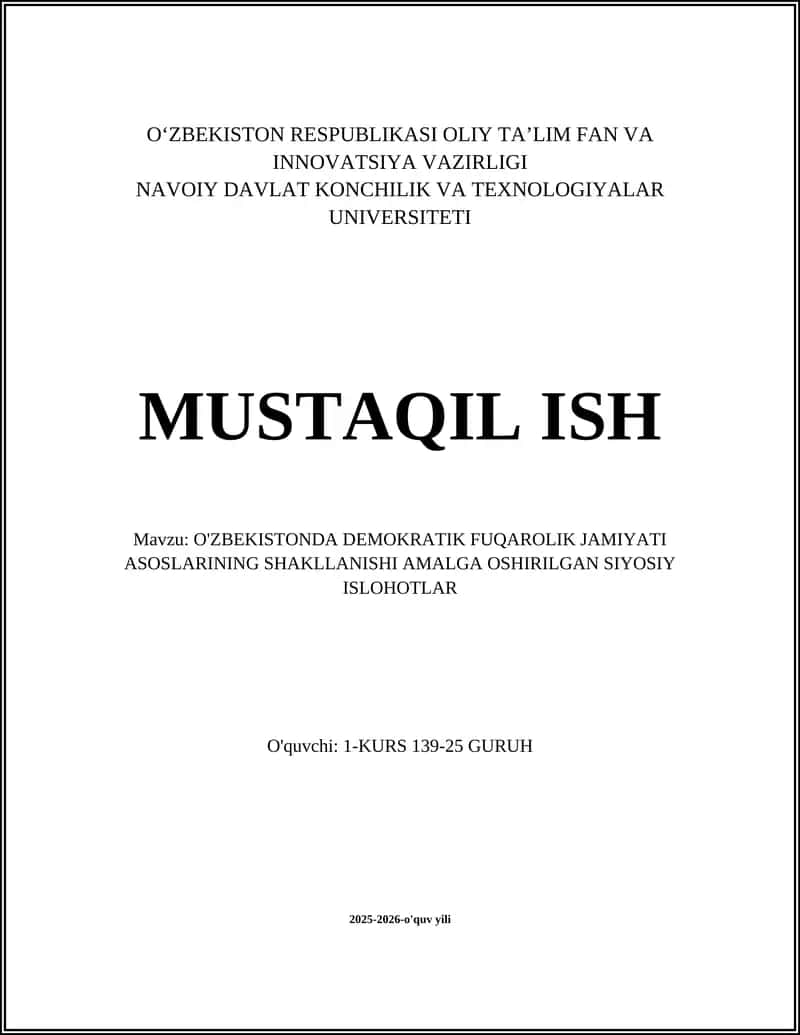 O'ZBEKISTONDA DEMOKRATIK FUQAROLIK JAMIYATI ASOSLARINING SHAKLLANISHI AMALGA OSHIRILGAN SIYOSIY ISLOHOTLAR