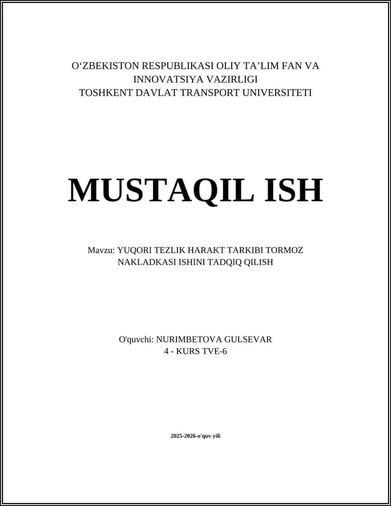 Yuqori tezlikli harakat tarkibida tormoz nakladkasi materiallarining tanlanishi va ishlab chiqilishi