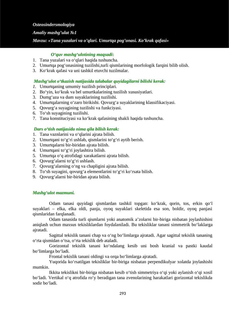 Osteosindersmologiya Amaliy mashg’ulat №1