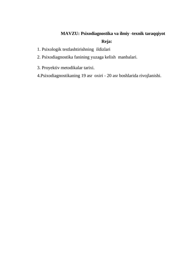 Psixodiagnostika va ilmiy-texnik taraqqiyot