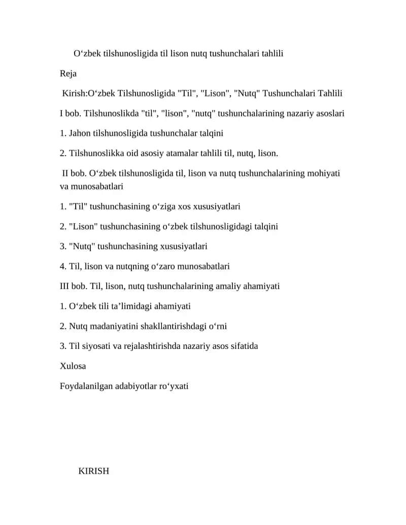 Oʻzbek tilshunosligida til lison nutq tushunchalari tahlili