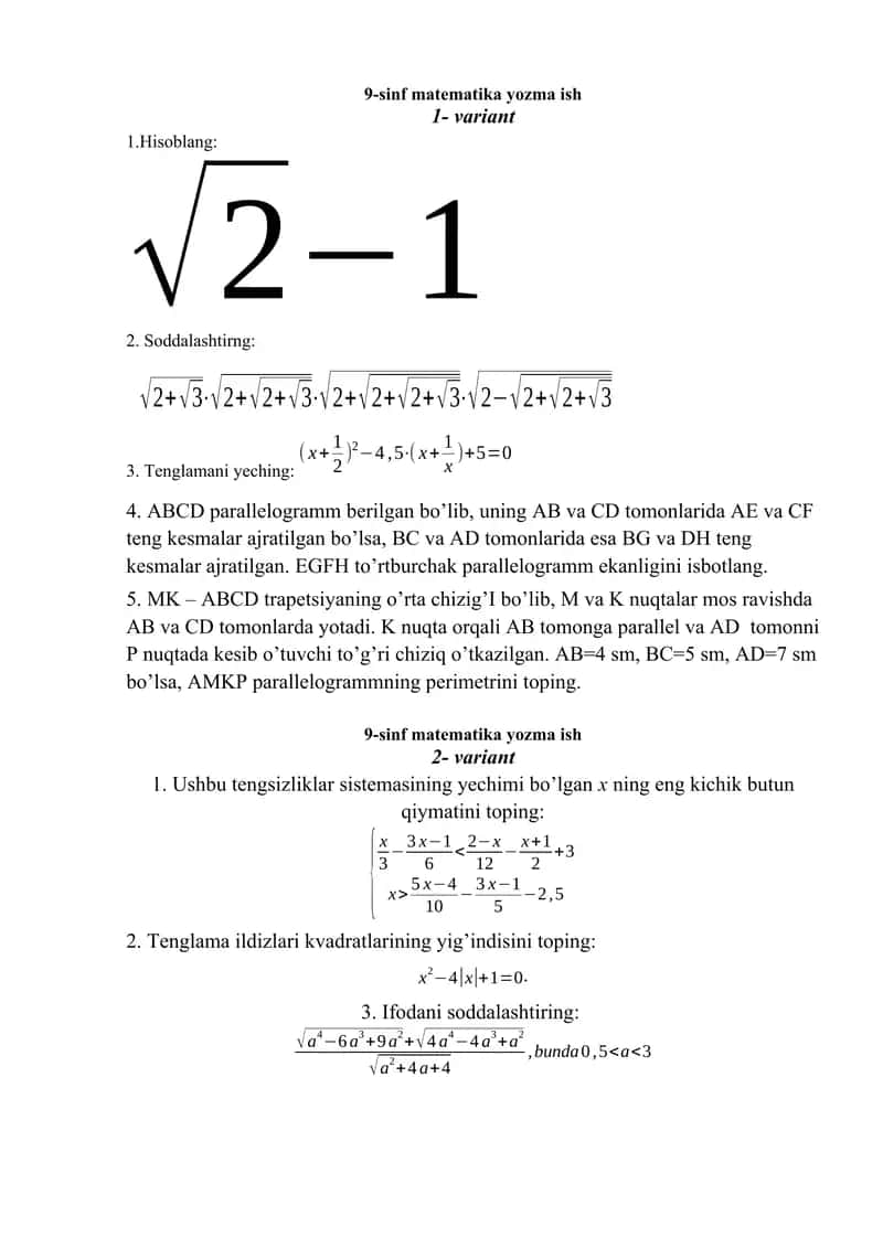 Matematikadan Olimpiada savollari