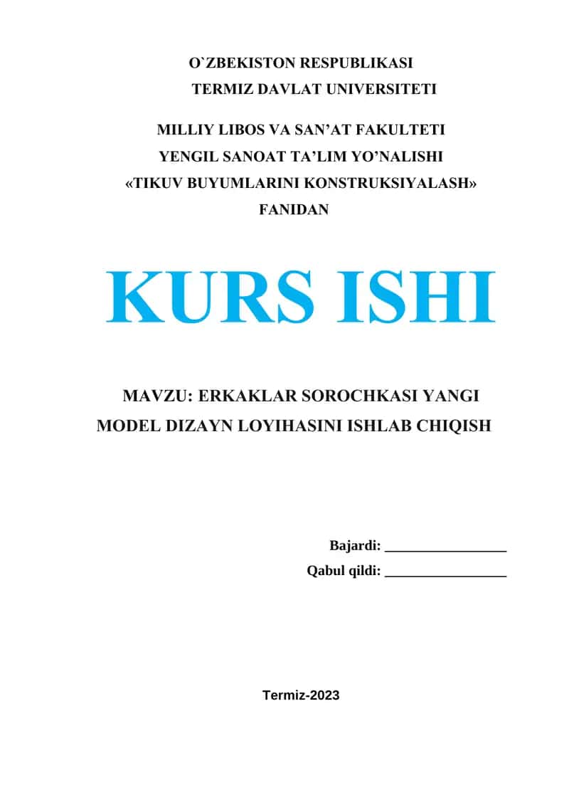 ERKAKLAR SOROCHKASI YANGI MODEL DIZAYN LOYIHASINI ISHLAB CHIQISH