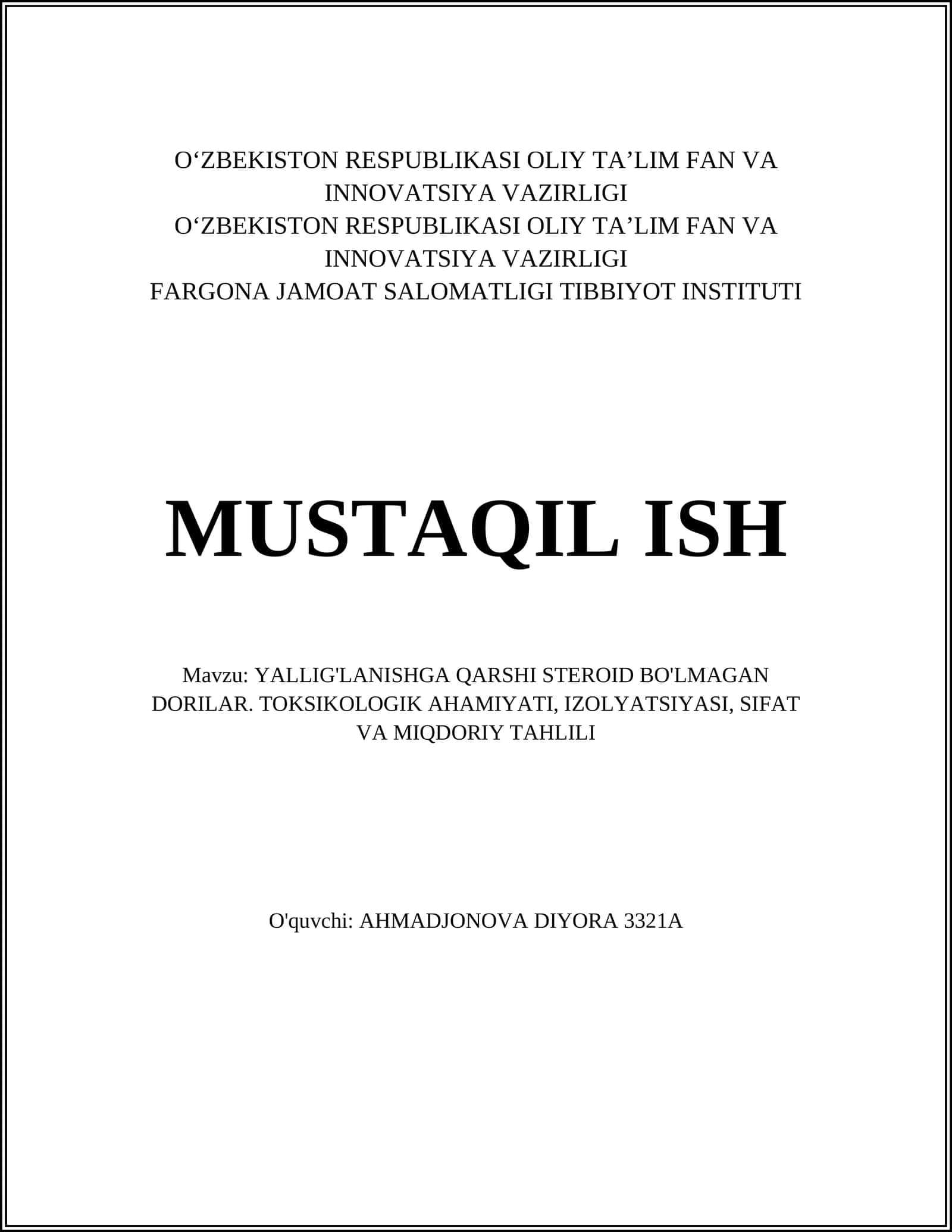 YALLIG'LANISHGA QARSHI STEROID BO'LMAGAN DORILAR