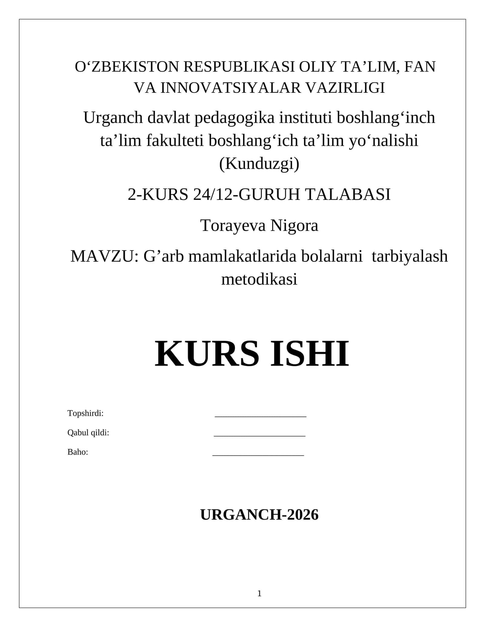G’arb mamlakatlarida bolalarni tarbiyalash metodikasi