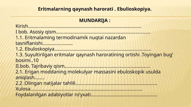 Eritmalarning qaynash harorati . Ebulioskopiya