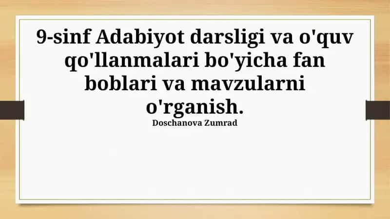 9-sinf Adabiyot darsligi va o'quv qo'llanmalari