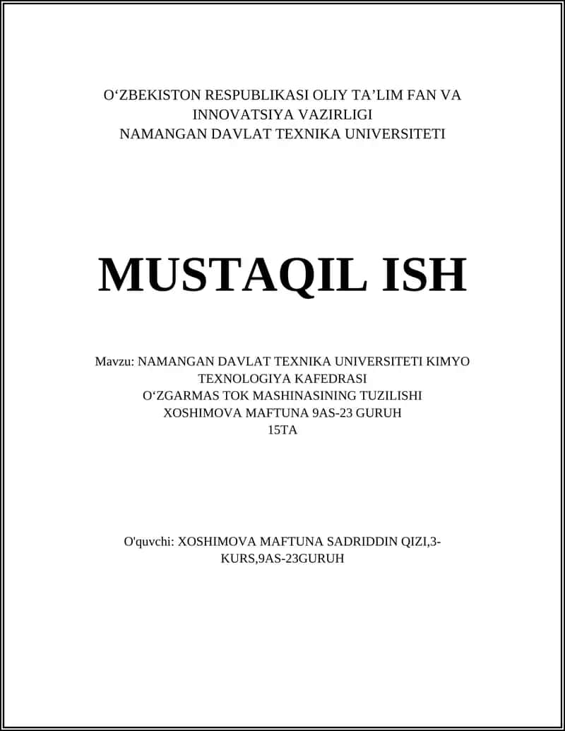 Oʻzgarmas tok mashinasining tuzilishi