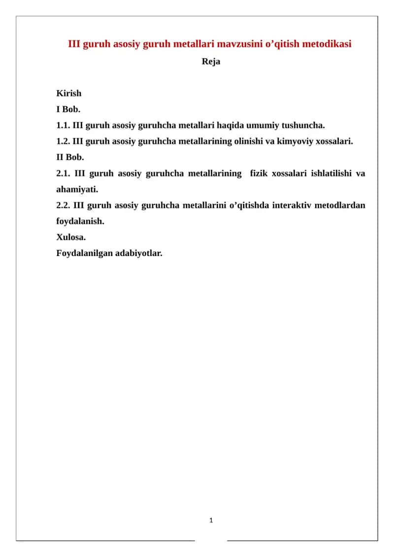 Metallarni o'qitish metodikasi