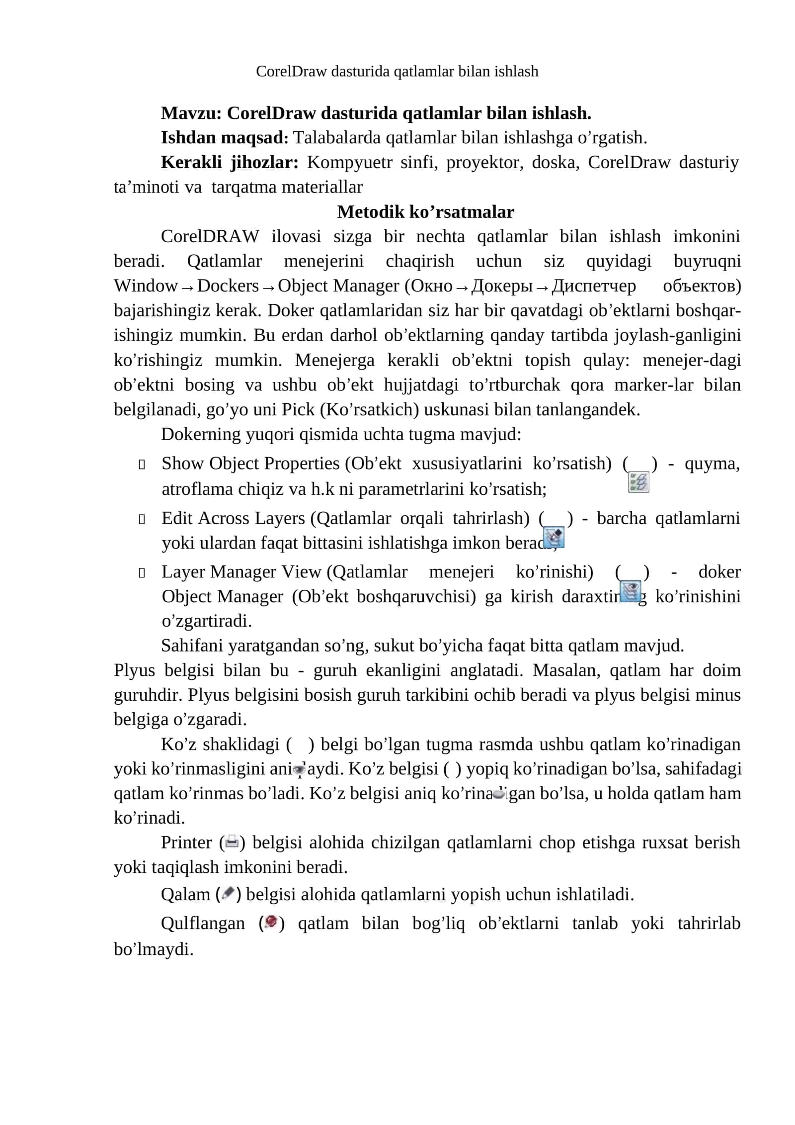 CorelDraw dasturida qatlamlar bilan ishlash