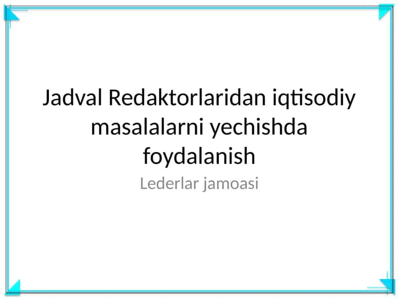 Iqtisodiy masalalarni yechish