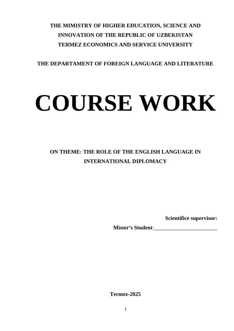 Course Work on "The Role of the English Language in International Diplomacy"