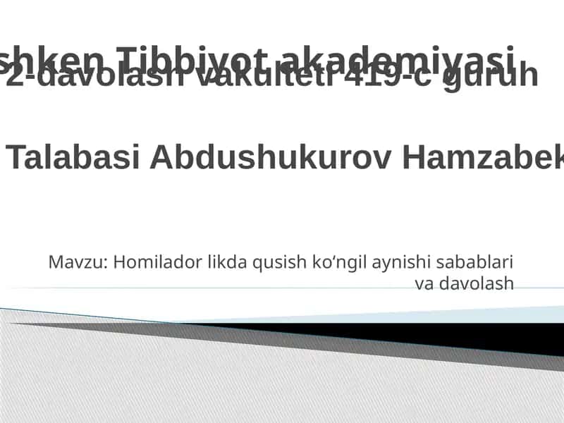 Homiladorlikda qusish ko'ngilaynishining sabablarini va davolashni o'rganish