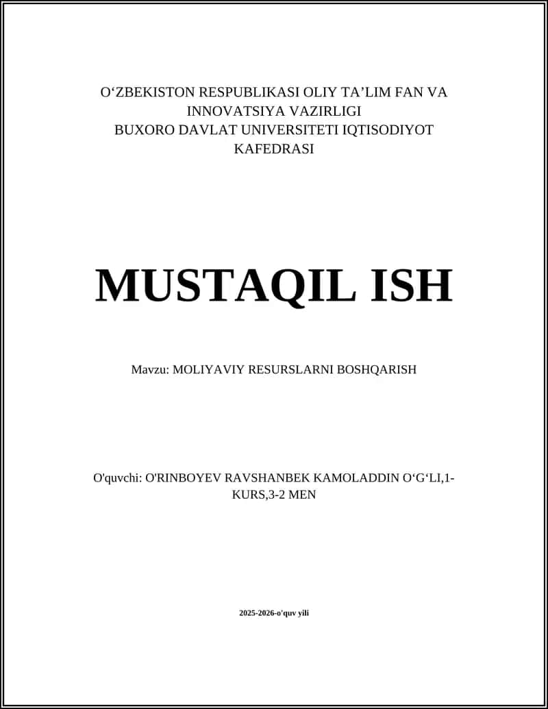 Moliyaviy Resurslarni Boshqarish