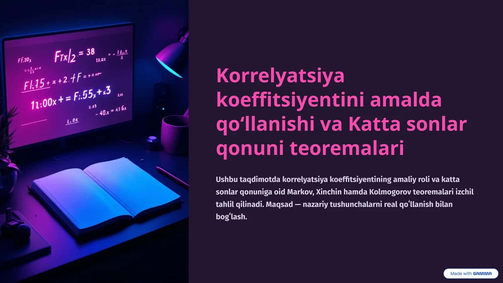 Korrelyatsiya koeffitsiyentini amalda qoʻllanishi va Katta sonlar qonuni teoremalari