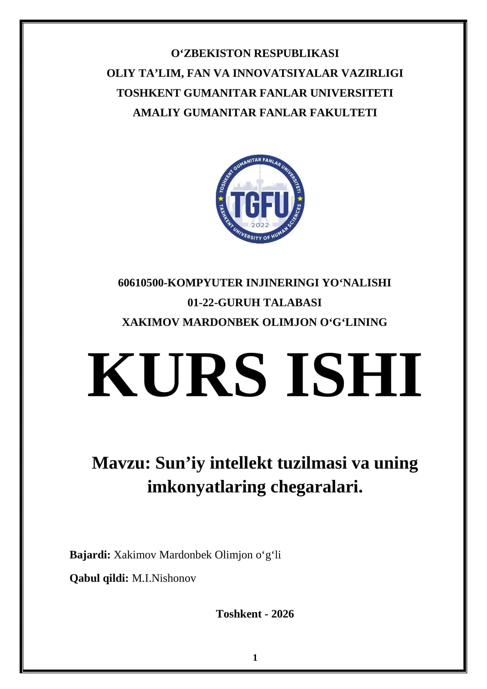 KOMPYUTER INJINERINGI YO‘NALISHI