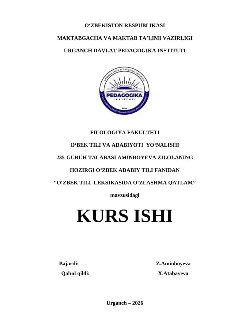 O‘ZBEK TILI LEKSIKASIDA O‘ZLASHMA QATLAM