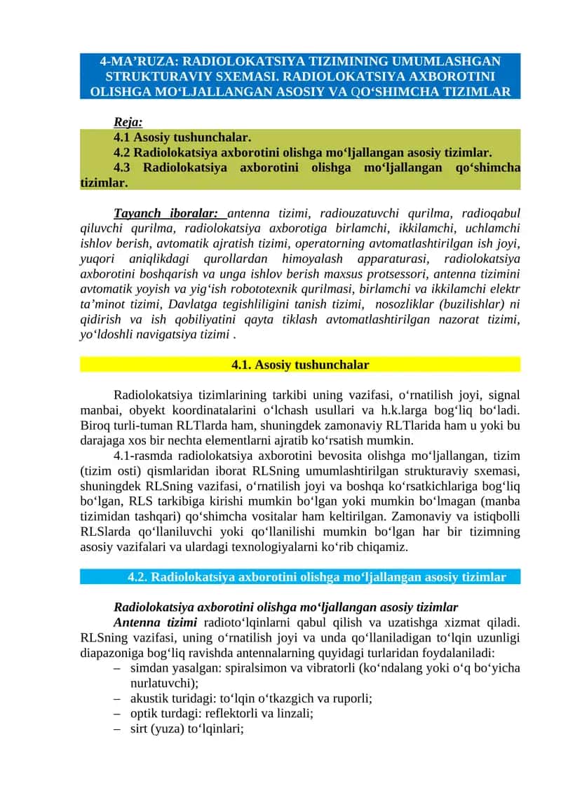 Radiolokatsiya Tizimi