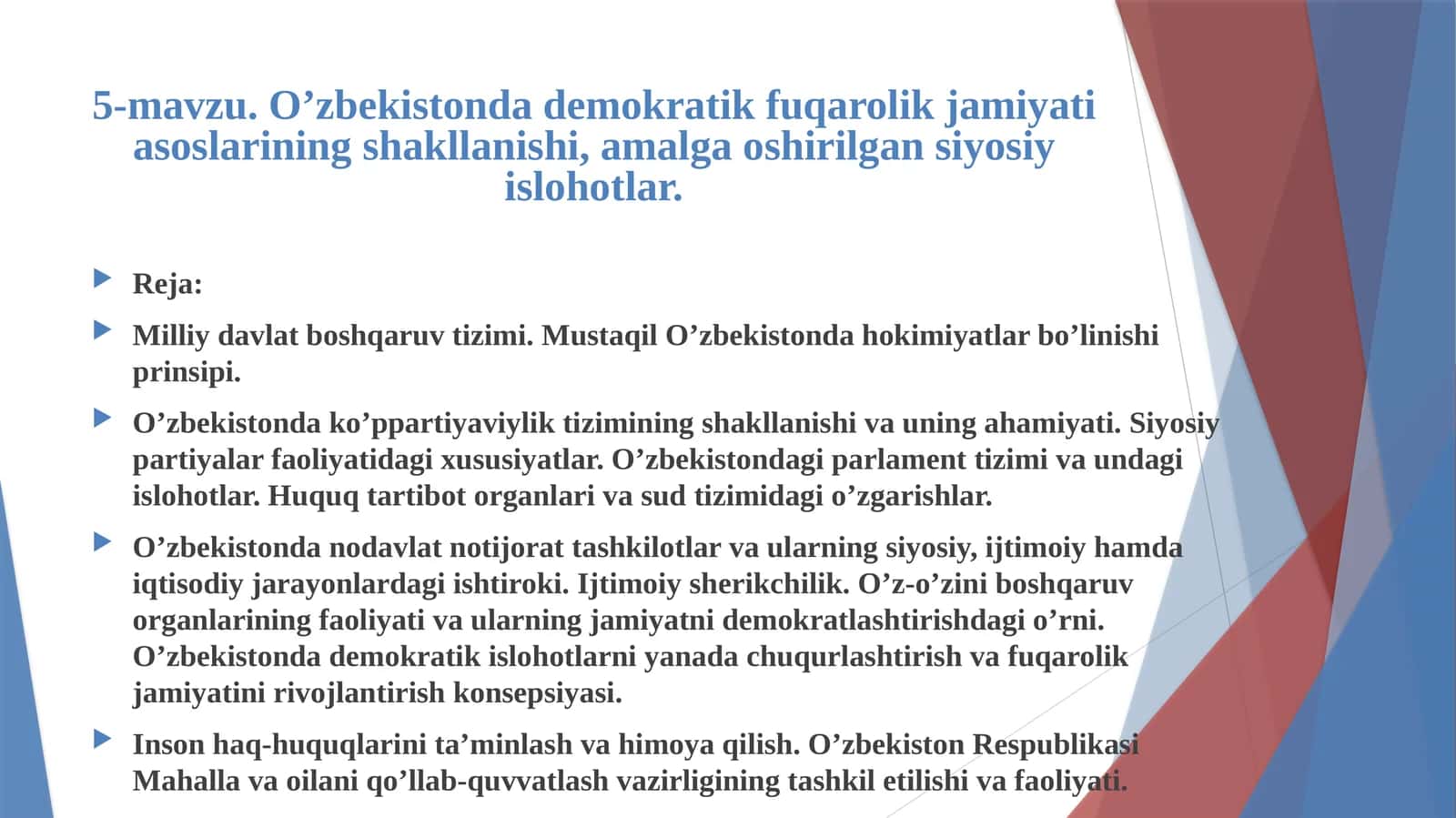 O’zbekistonda demokratik fuqarolik jamiyati asoslari