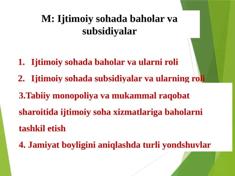 Ijtimoiy soha baholari va subsidiyalar