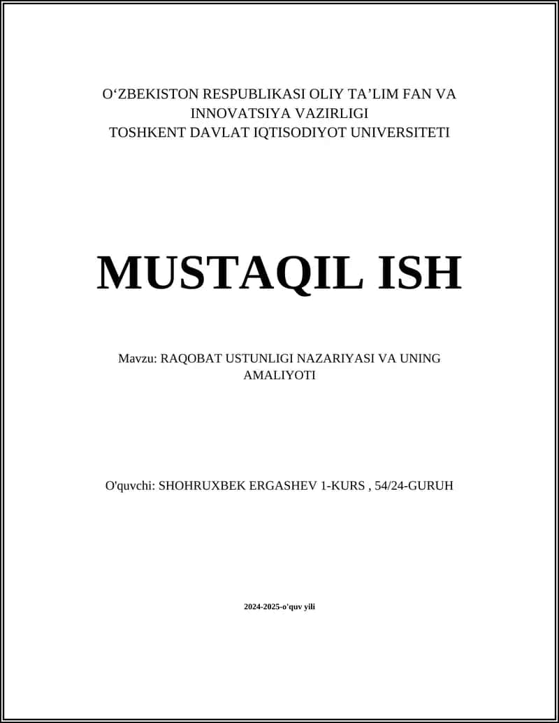 RAQOBAT USTUNLIGI NAZARIYASI VA UNING AMALIYOTI