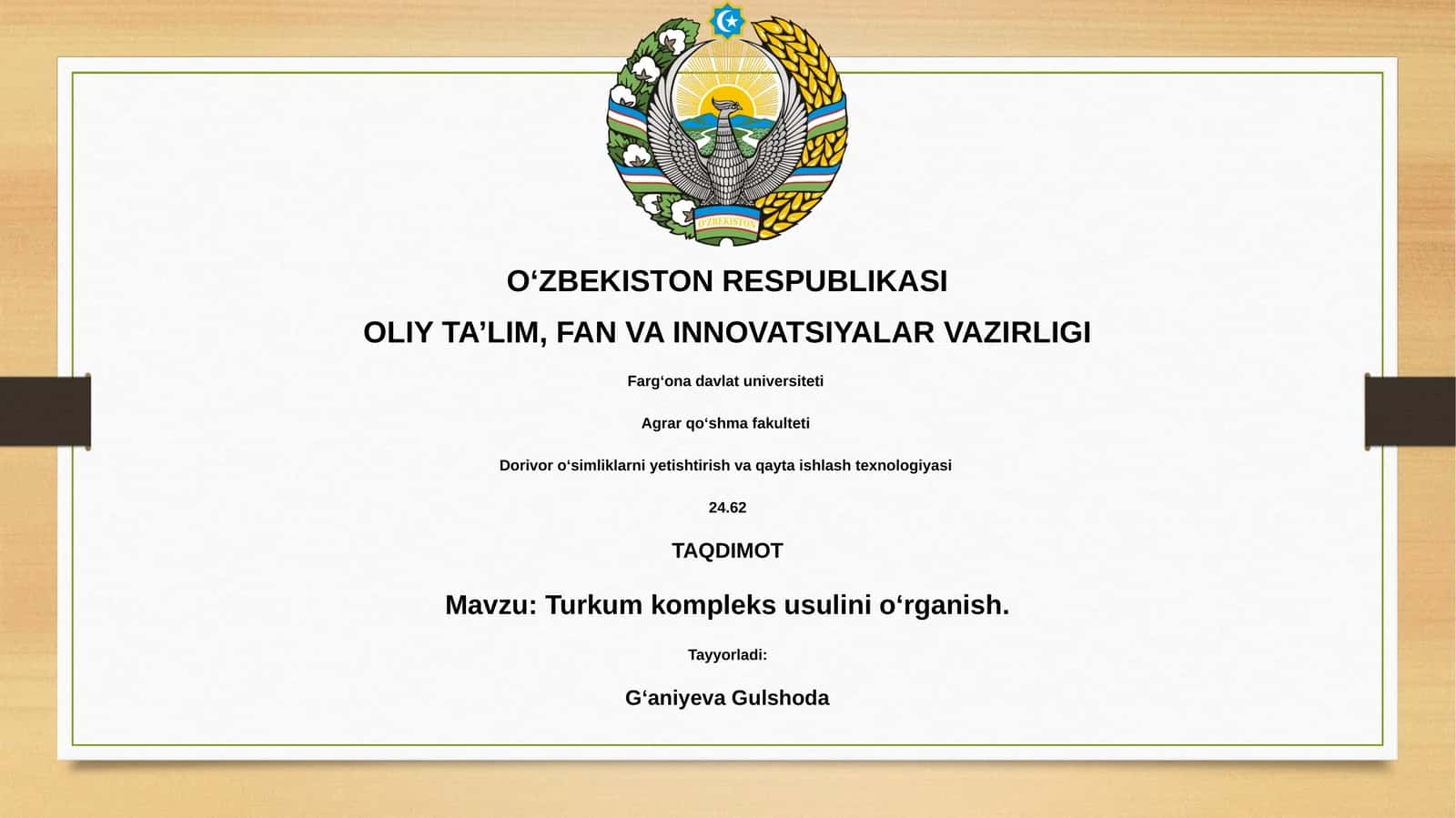 Turkum kompleks usulini oʻrganish