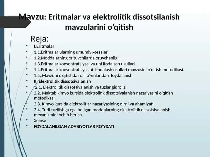 Eritmalar va elektrolitik dissotsilanish