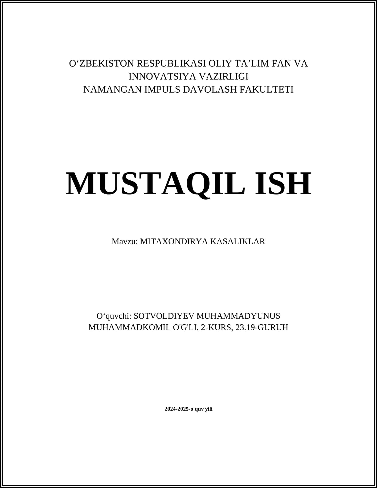 Mitaxon Miopatiya (Mitochondrial Myopathy)